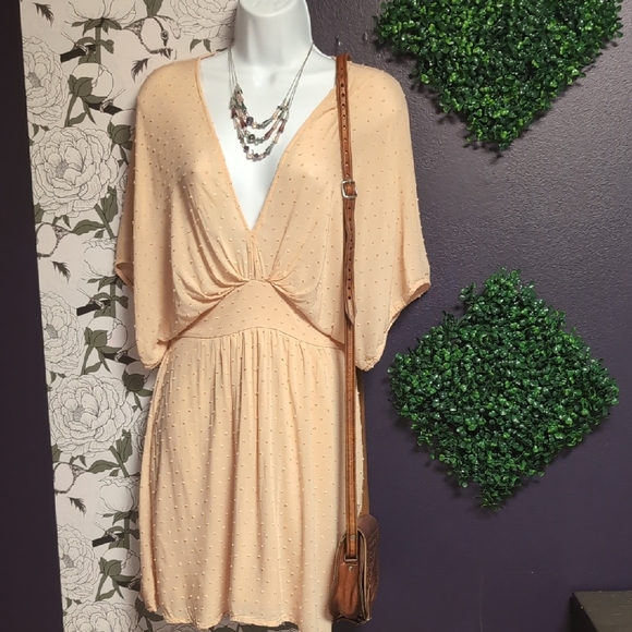 Chic Peach Bat Wing Style Mini Dress - Picture 1 of 7